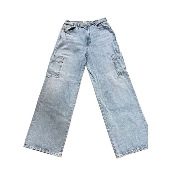 FRAME High Rise Baggy Pocket Cargo Jeans Wide Leg in Genoa Light Wash Size 32 - Picture 4 of 16
